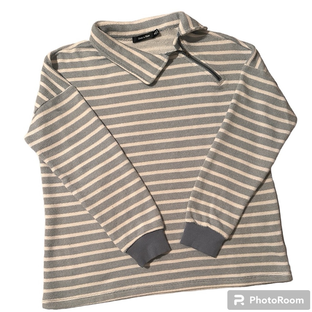 Doe & Rae Women’s  Knit Stripe Neck Zipper Sweater in Size S